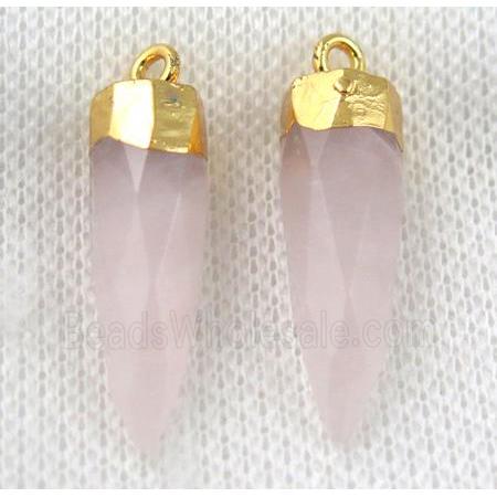 rose quartz pendant, faceted bullet, gold plated