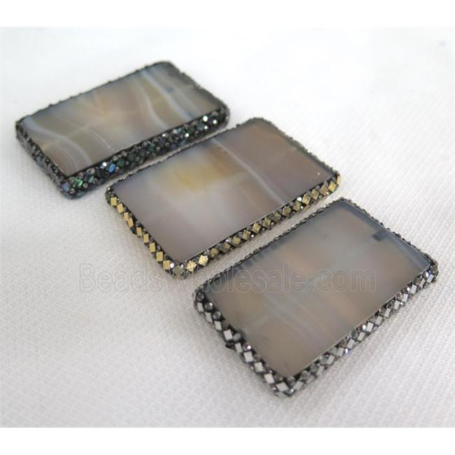 Gray Agate Beads Pave Foil, rectangle