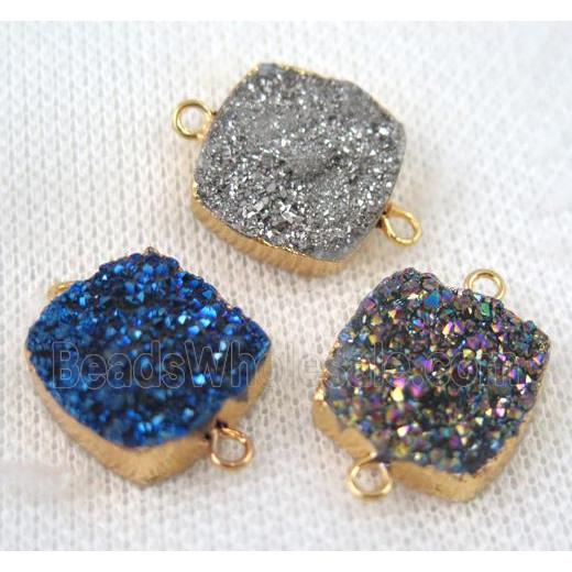 druzy quartz connector, mix color, square, gold plated