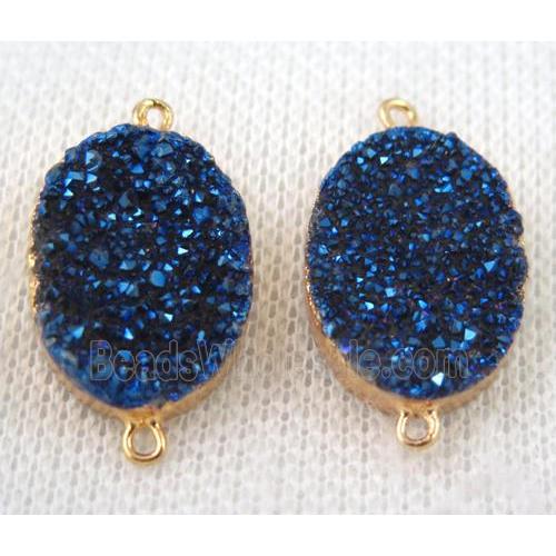 blue druzy quartz connector, oval, gold plated