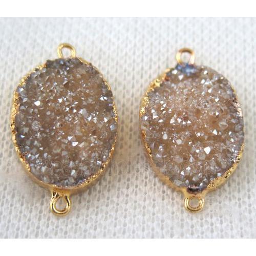 champagne druzy quartz connector, oval, gold plated
