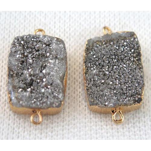 silver druzy quartz connector, rectangle, gold plated