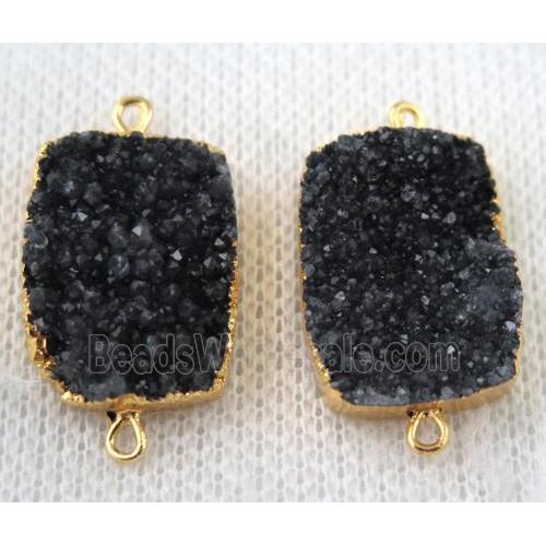 black druzy quartz connector, rectangle, gold plated