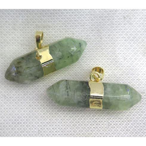 green prehnite bullet pendant, gold plated