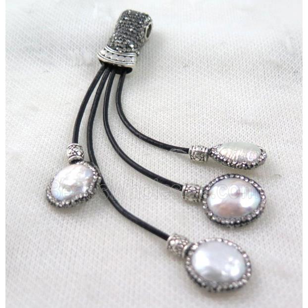 white freshwater pearl tassel pave rhinestone