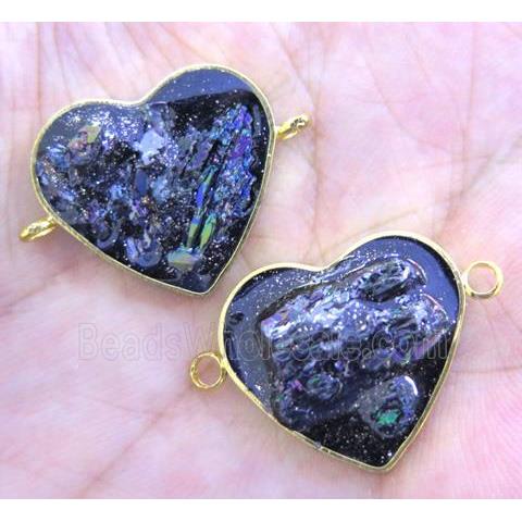 rainbow Lava stone paved connector, heart, gold plated