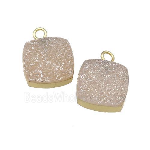 druzy agate pendant, golden champagne, square, gold plated
