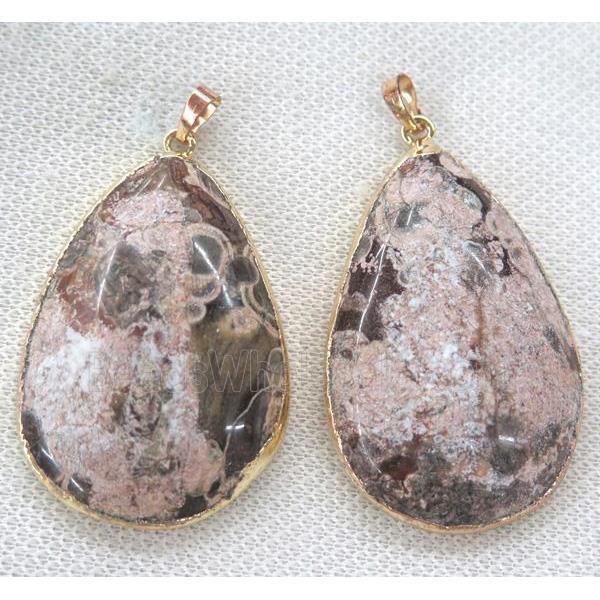 ocean jasper pendant, teardrop, gold plated