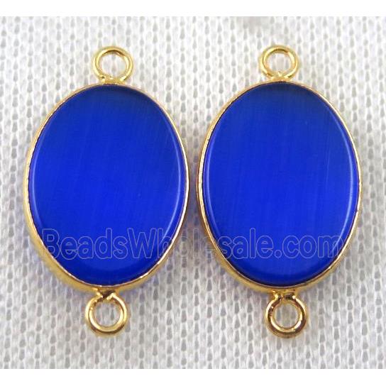 blue jasper connector, dye, oval, gold plated