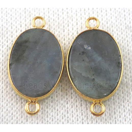 Labradorite connector, flat oval, gold plated