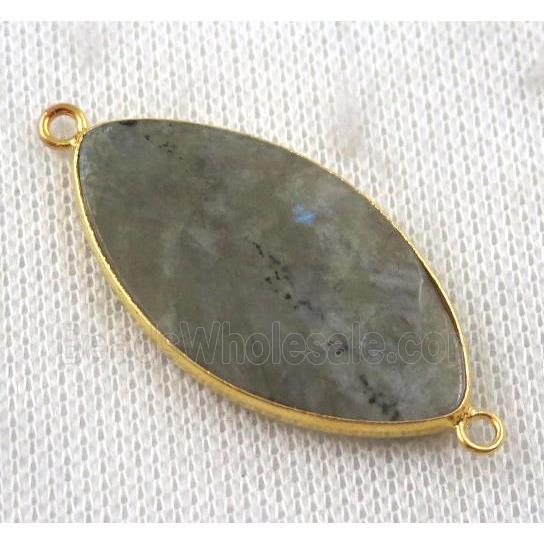 Labradorite Marquise connector, horse-eye, gold plated