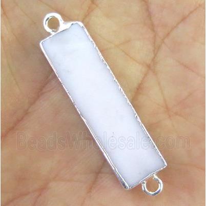 white Porcelain connector, rectangle, silver plated