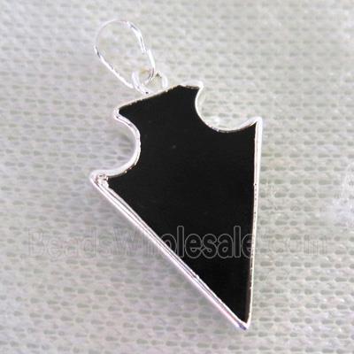black agate arrowhead pendant, silver plated