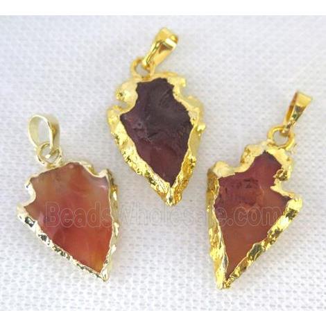 hammered Rock Agate arrowhead pendant, natural color, gold plated