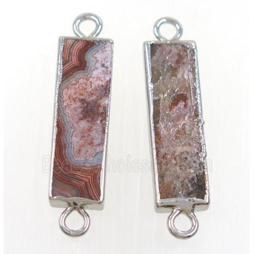 Mexico Crazy Agate Connector, rectangle, silver plated