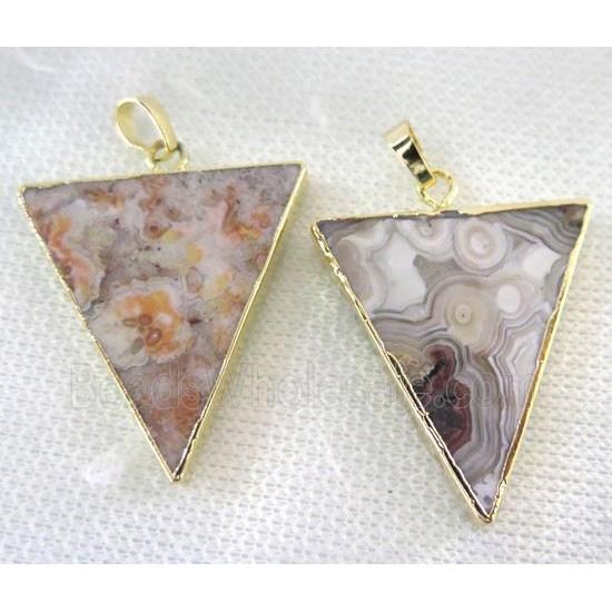 Mexico Crazy Lace Agate Triangle pendant, gold plated