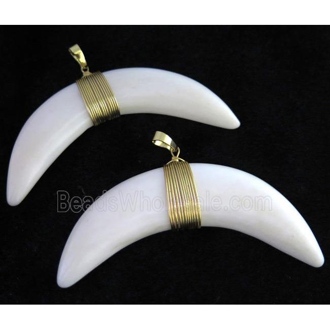 white bone horn crescent pendant, wire wrapped