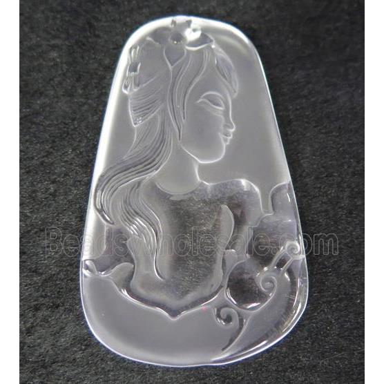white crystal quartz beauty pendant, frosted
