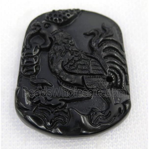 black Obsidian pendant, Chinese Zodiac Chicken
