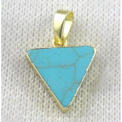 blue turquoise triangle pendant, gold plated