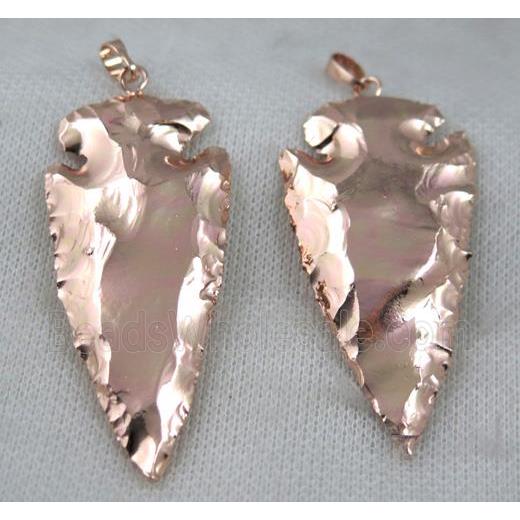 hammered Rock Agate arrowhead pendant, rose golden