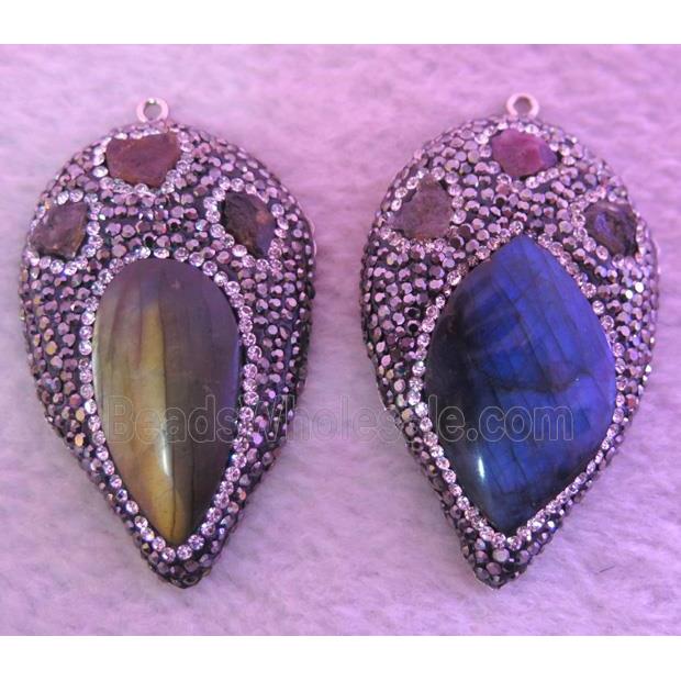 Labradorite pendant pave rhinestone