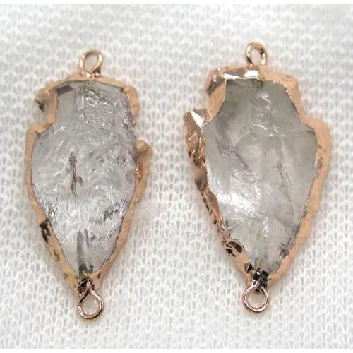 hammered Clear Quartz arrowhead connector, rose gold plated