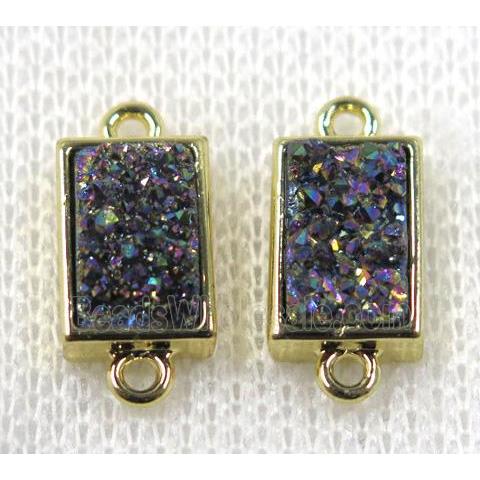 rainbow Quartz Druzy connector, rectangle, gold plated