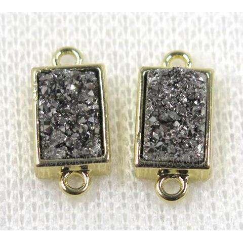 silver Quartz Druzy connector, rectangle, gold plated