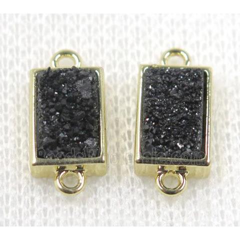 black Quartz Druzy connector, rectangle, gold plated