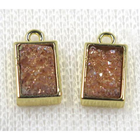 gold champagne Druzy Quartz pendant, rectangle, gold plated