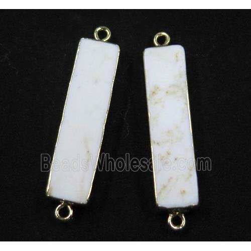 white turquoise connector, rectangle, gold plated