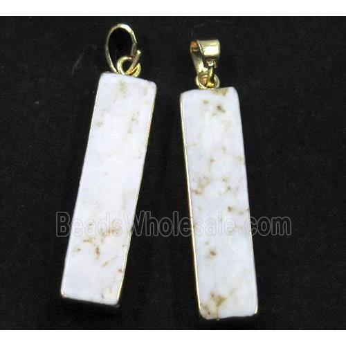 white turquoise pendant, rectangle, gold plated