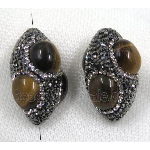 yellow tiger eye stone beads pave black rhinestone, rice