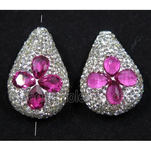 hotpink crystal glass beads pave rhinestone, teardrop