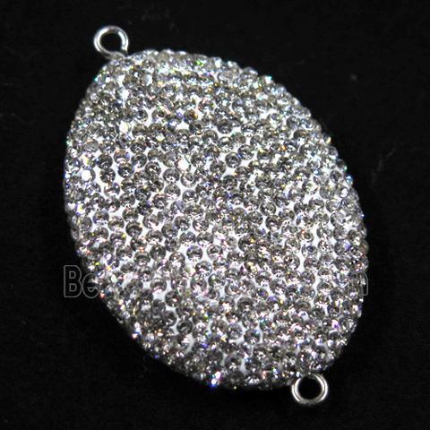 resin connector pave white rhinestone, oval