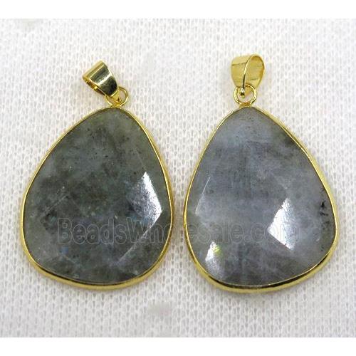 labradorite pendant, faceted teardrop, gold plated