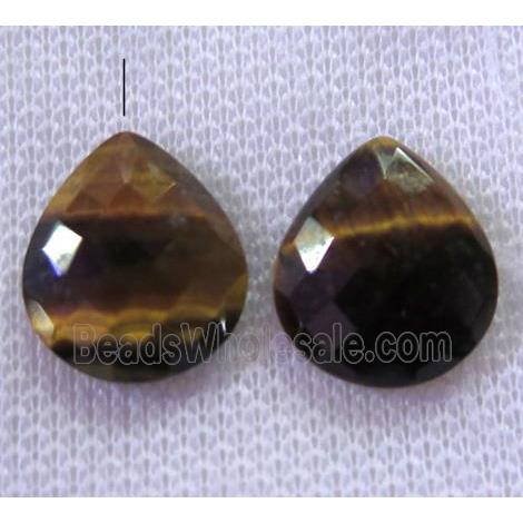 tiger eye stone bead with half-hole, yellow, faceted teardrop