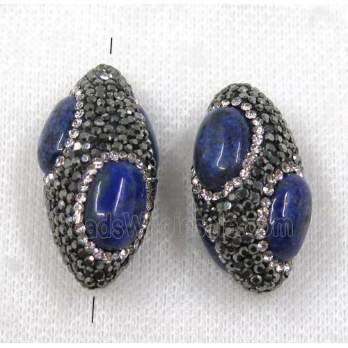 blue Lapis Lazuli beads paved black rhinestone, rice