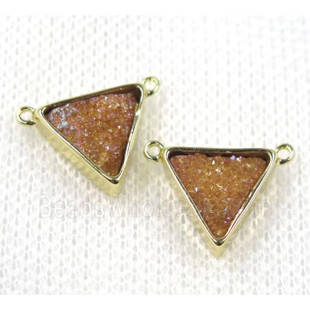 gold champagne druzy quartz triangle pendant with 2loops, gold plated