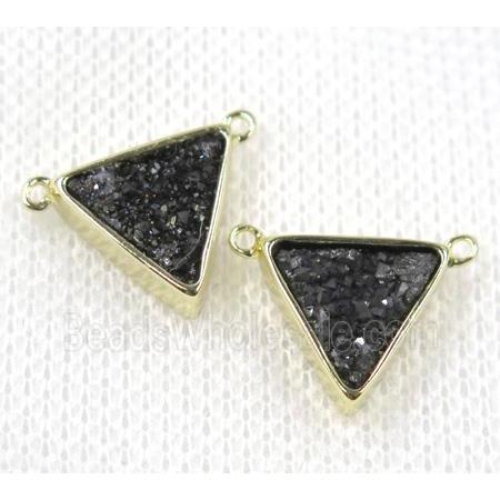 black druzy quartz triangle pendant with 2loops, gold plated
