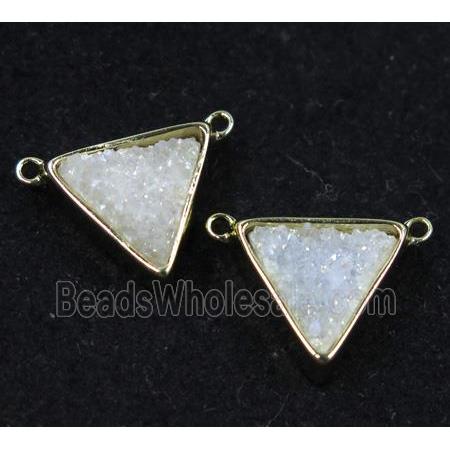 druzy quartz triangle pendant with 2loops, white ab color, gold plated