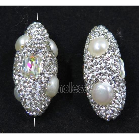 white pearl beads paved white rhinestone, rice