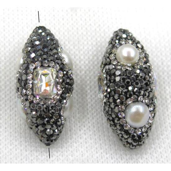 white pearl beads paved black rhinestone, rice