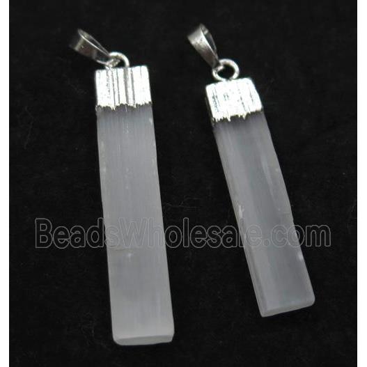 White Selenite Pendant Stick Silver Plated