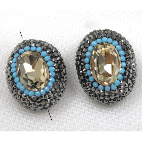 yellow crystal glass bead paved black rhinestone, oval