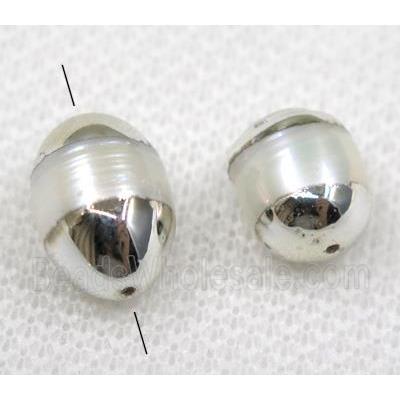 white pearl oval beads, silver plated