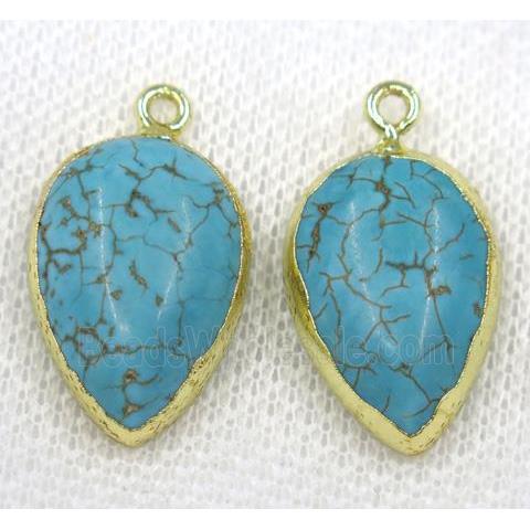 blue turquoise pendant, teardrop, gold plated