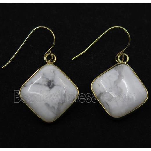 white howlite turquoise earring, square, gold plated