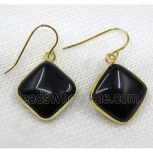 black agate earring, square, gold plated